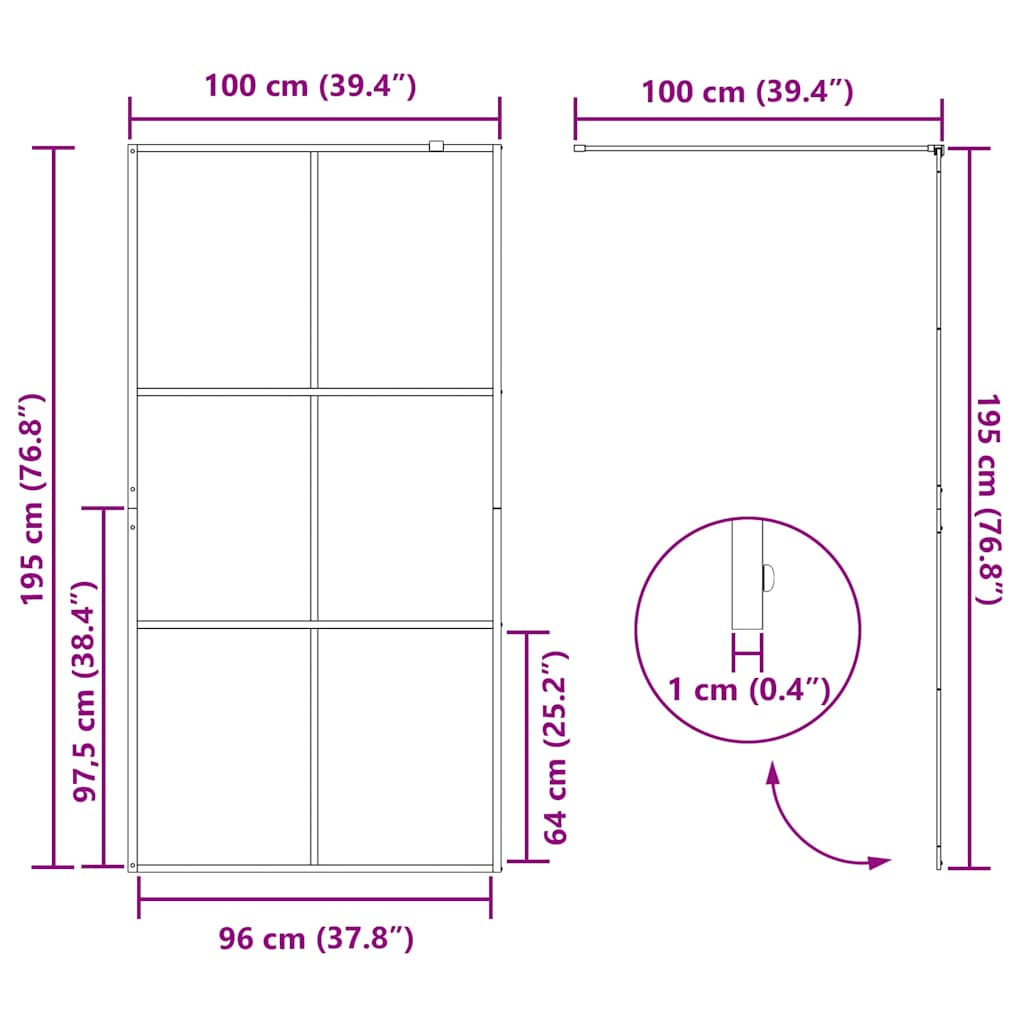 Parete per Doccia Walk-in Vetro Trasparente ESG Nera 100x195 cm | homemem39