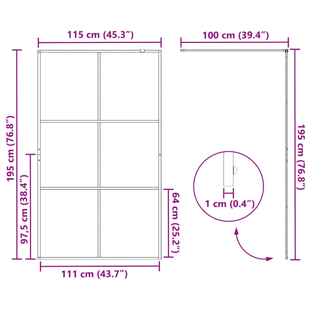 Parete per Doccia Walk-in Vetro Trasparente ESG 115x195cm Nera