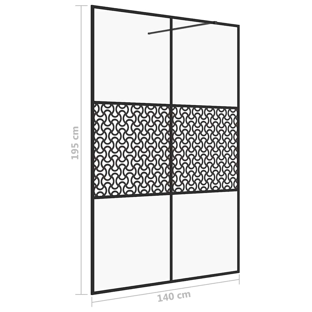 Parete per Doccia Walk-in Vetro Trasparente ESG 140x195cm Nera