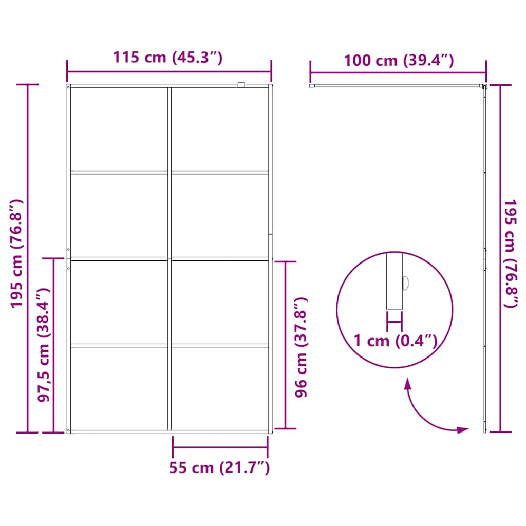 Parete per Doccia Walk-in Vetro Trasparente ESG 115x195cm Nera | homemem39
