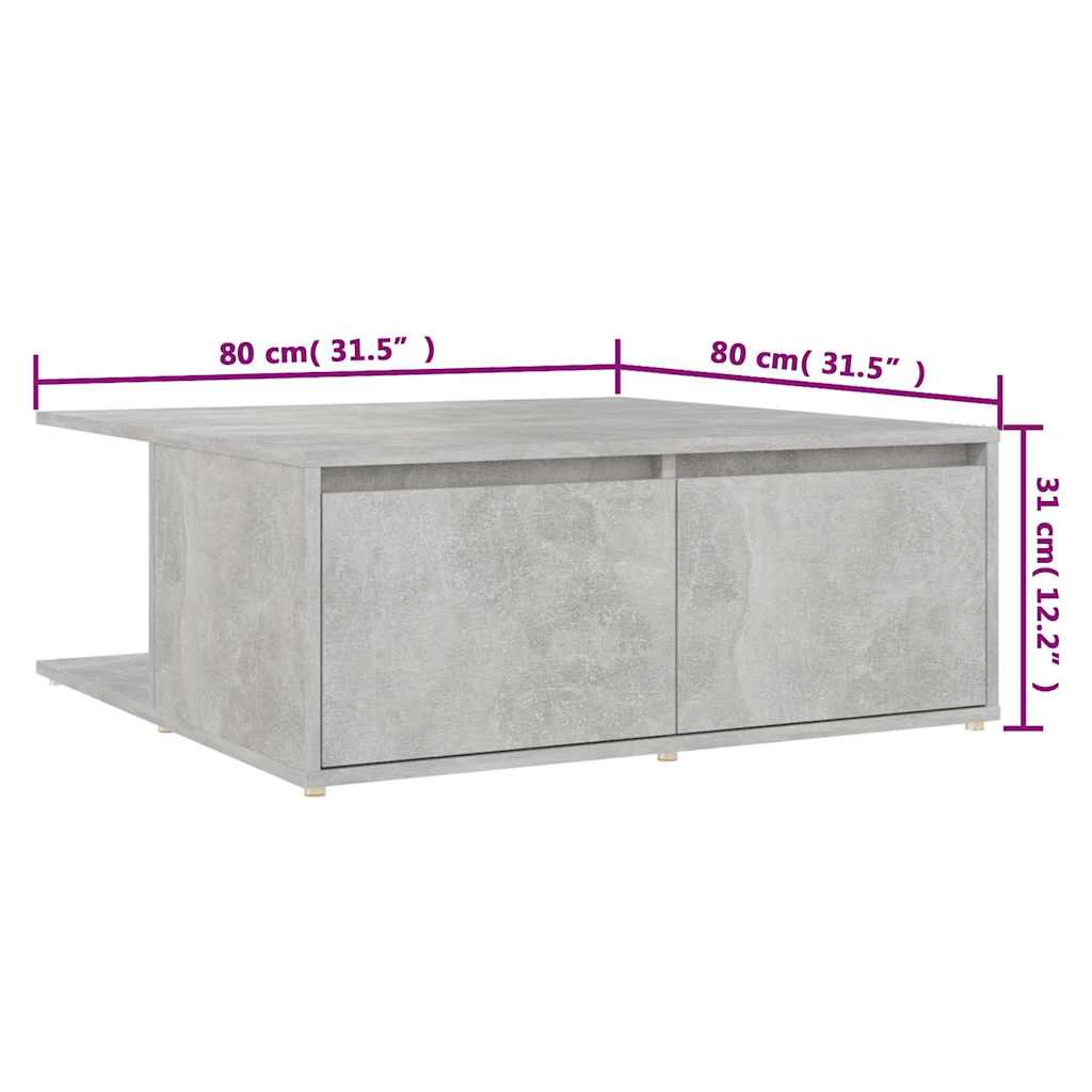 Tavolino da Salotto Grigio Cemento 80x80x31cm Legno Multistrato
