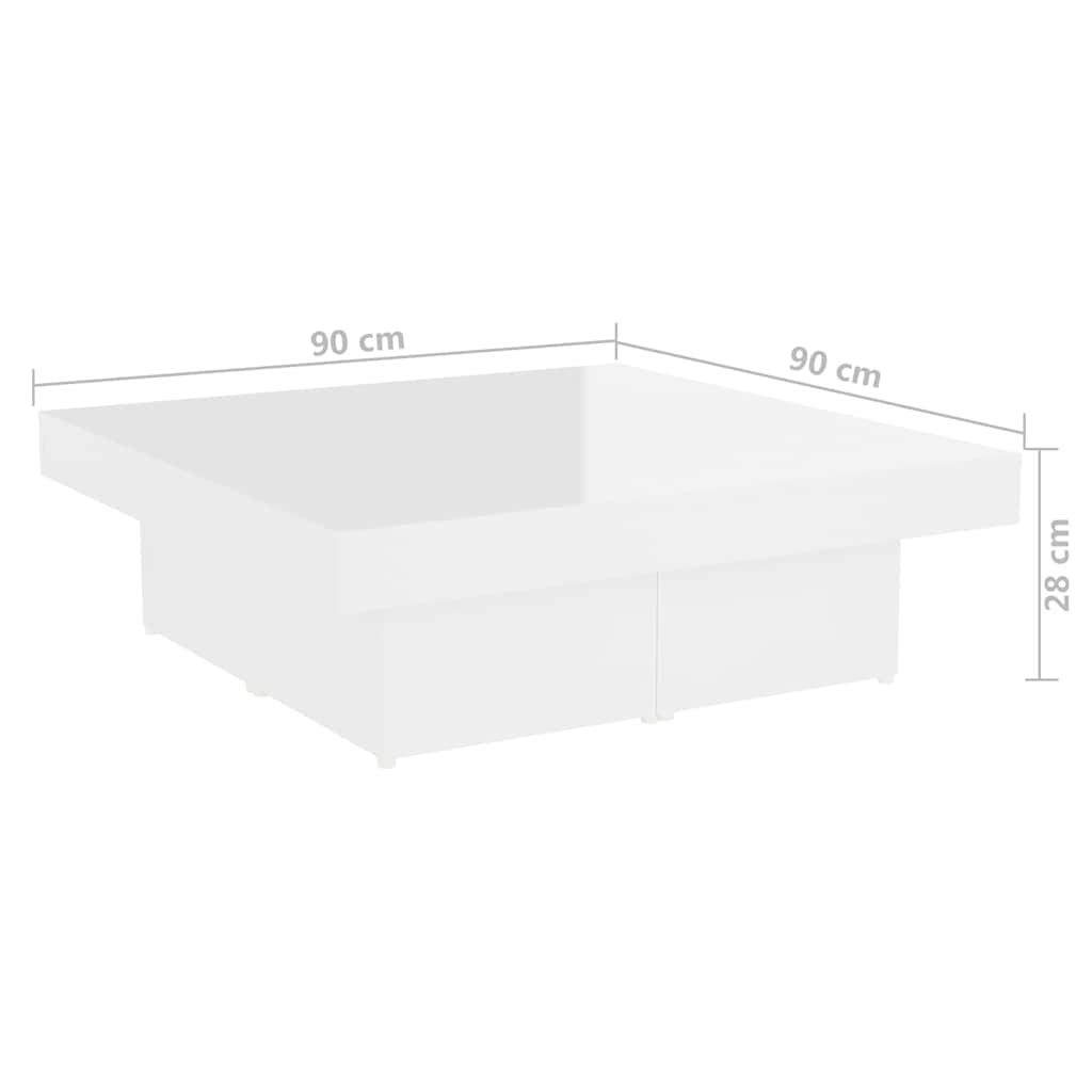 Tavolino da Salotto Bianco Lucido 90x90x28 cm Legno Multistrato