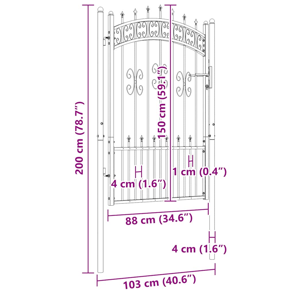 Cancello per recinzione KAMPEN con punta a lancia Nero 103x150 cm in acciaio | homemem39