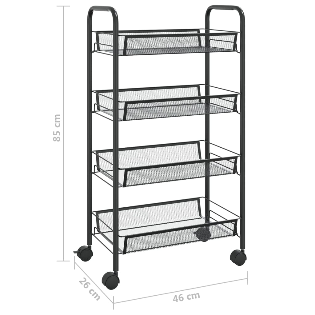 Carrello da Cucina con 4 Ripiani Nero 46x26x64 cm in Ferro | homemem39