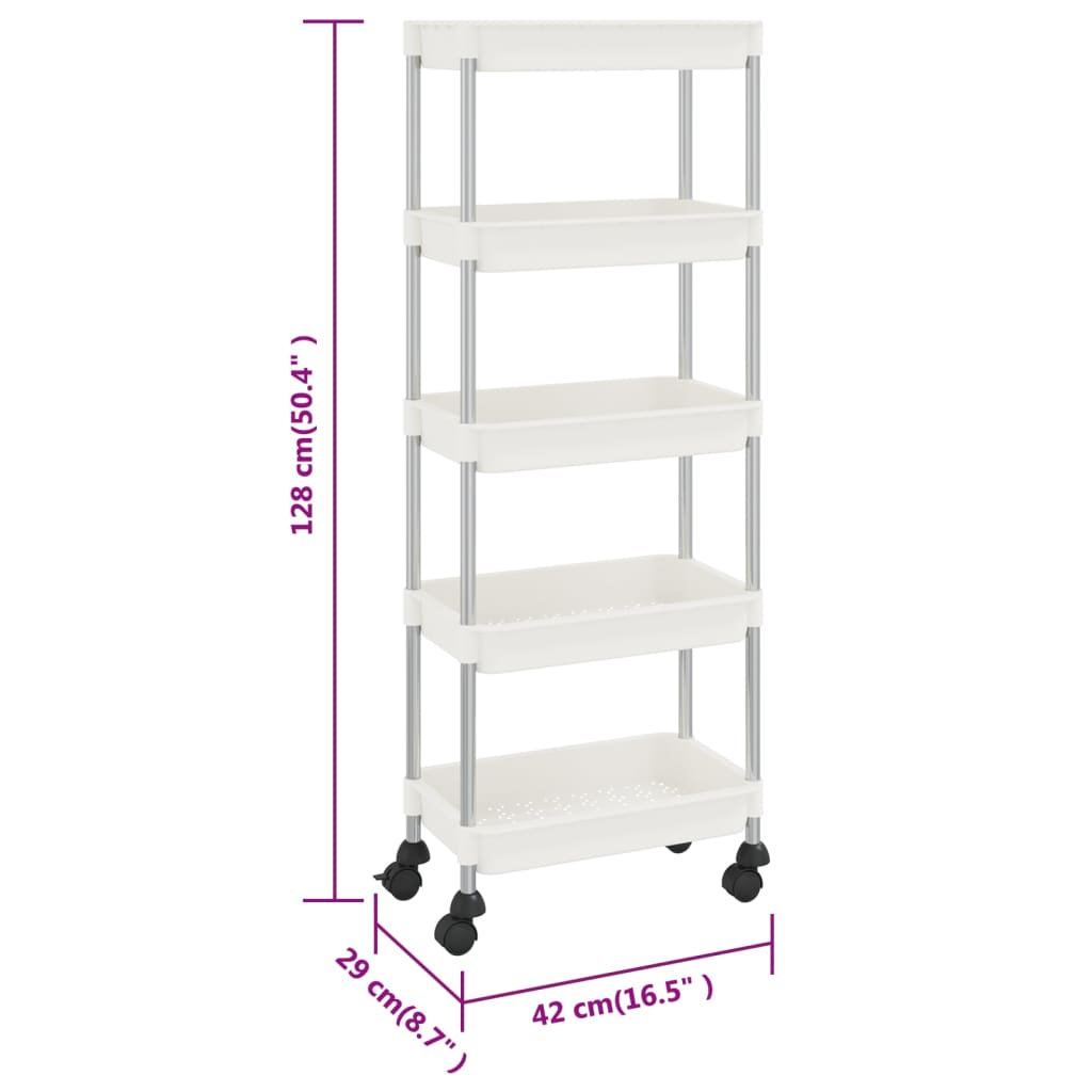 Carrello da Cucina 5 Ripiani Bianco 42x29x128 cm Ferro e ABS | homemem39