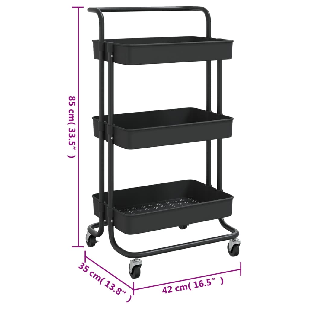 Carrello da Cucina 3 Ripiani Nero 42x35x85 cm Ferro e ABS | homemem39