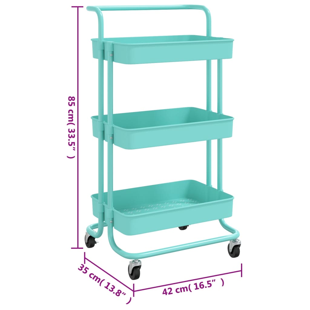 Carrello da Cucina 3 Ripiani Turchese 42x35x85 cm Ferro e ABS | homemem39
