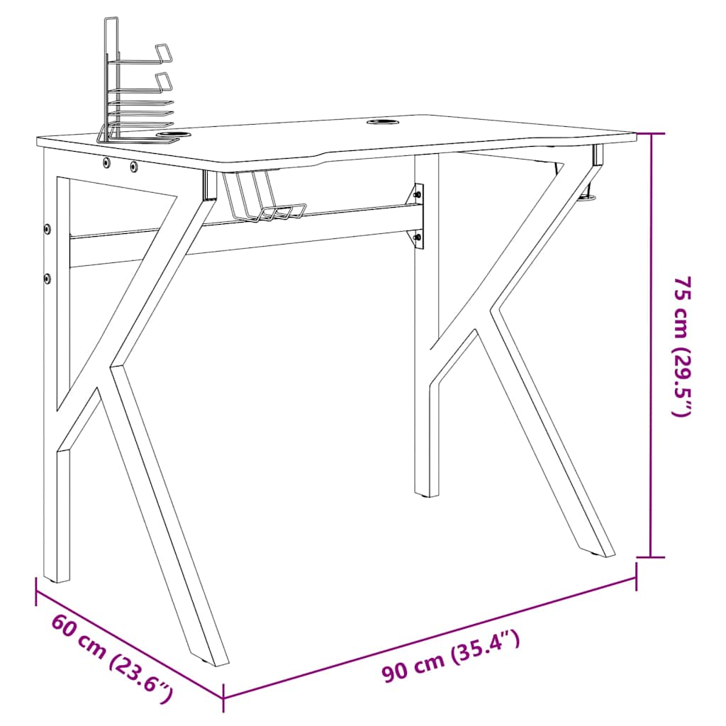 Scrivania da Gaming con Gambe a K Nera 90x60x75 cm - homemem39