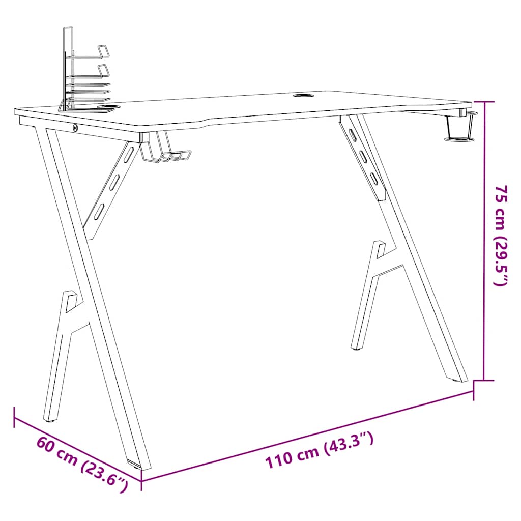 Scrivania da Gaming con Gambe a Y Nera 110x60x75 cm - homemem39