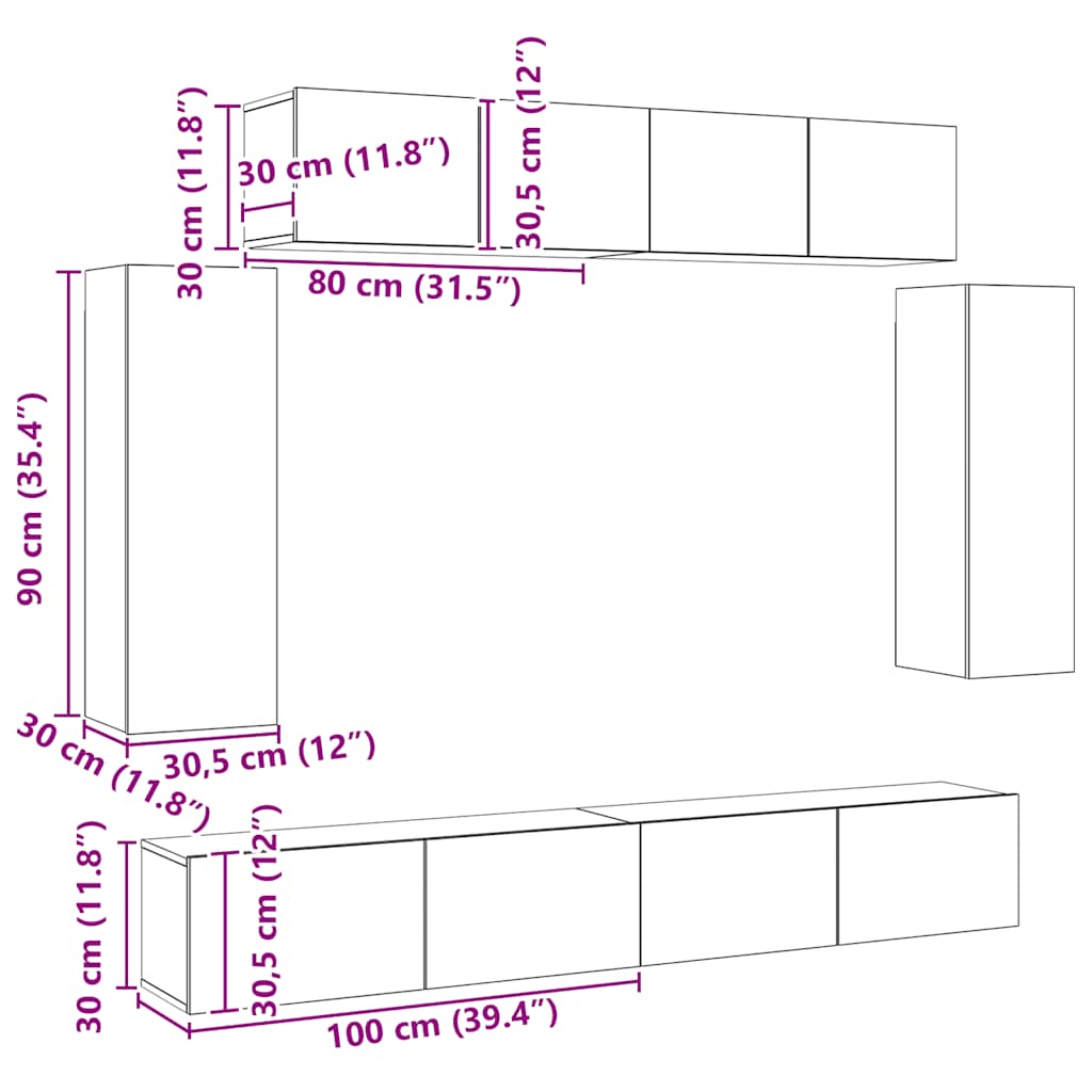 Set di Mobili Porta TV 6 pz Rovere Sonoma in Legno Multistrato - homemem39