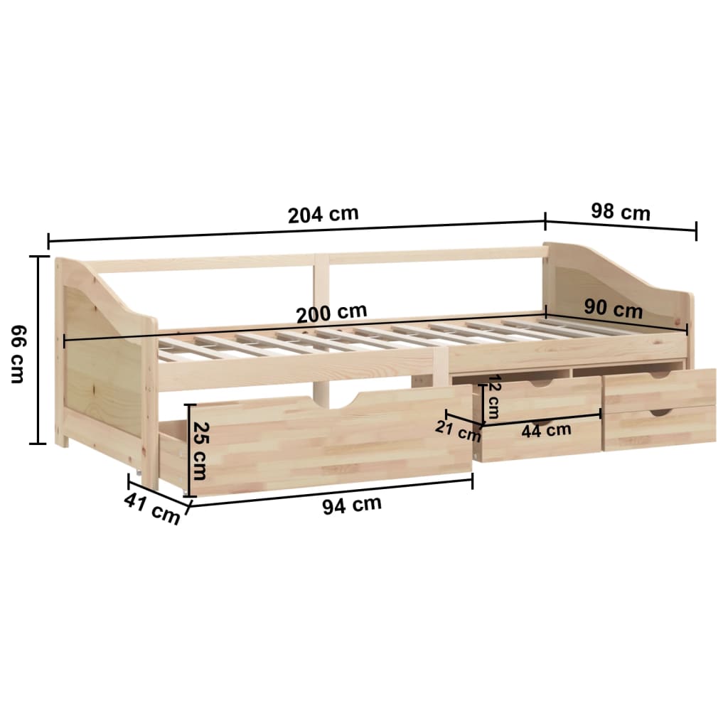 Divano Letto 3 Posti con Cassetti in Pino Massello 90x200cm | homemem39