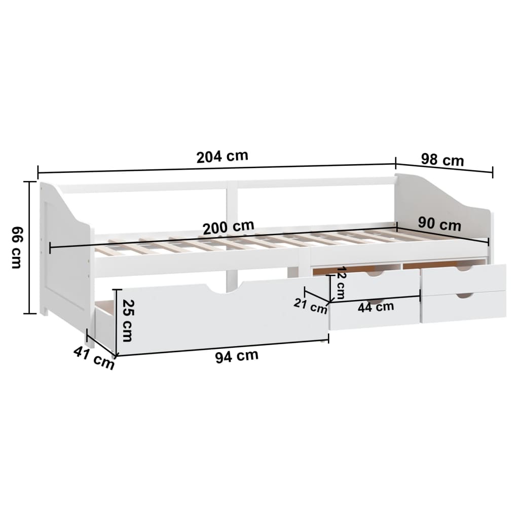 Divano Letto 3 Posti con Cassetti Bianco Pino Massello 90x200cm | homemem39
