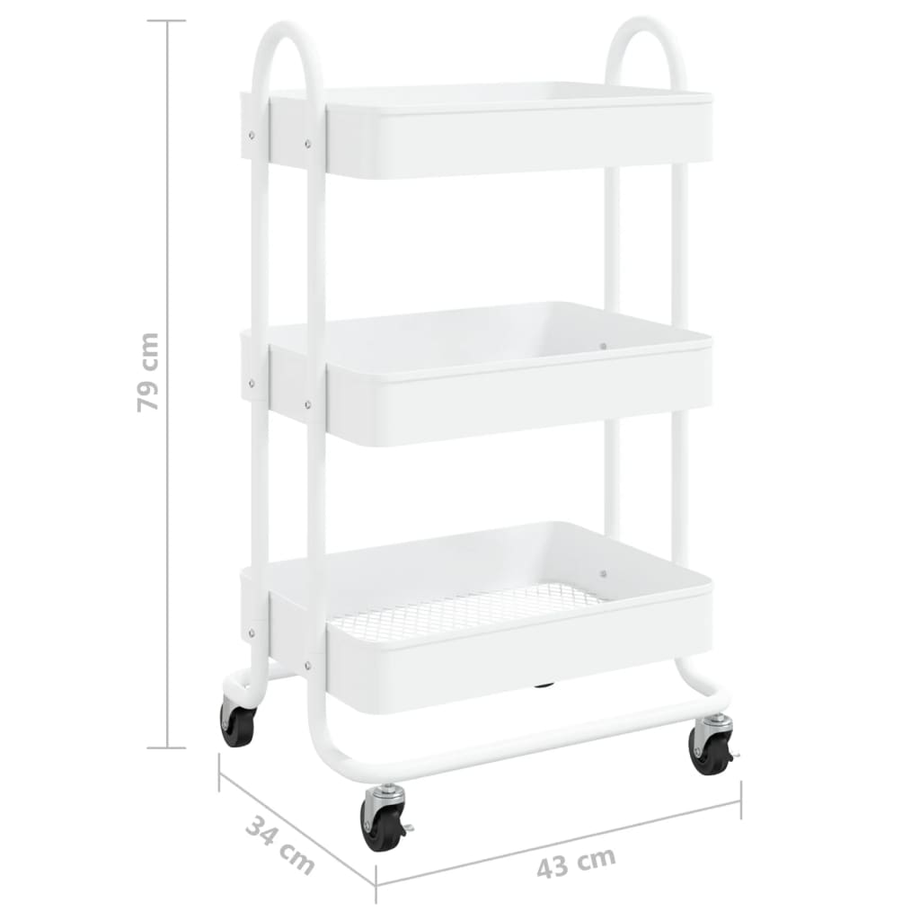 Carrello a 3 Livelli Bianco 43x34x79 cm in Acciaio | homemem39