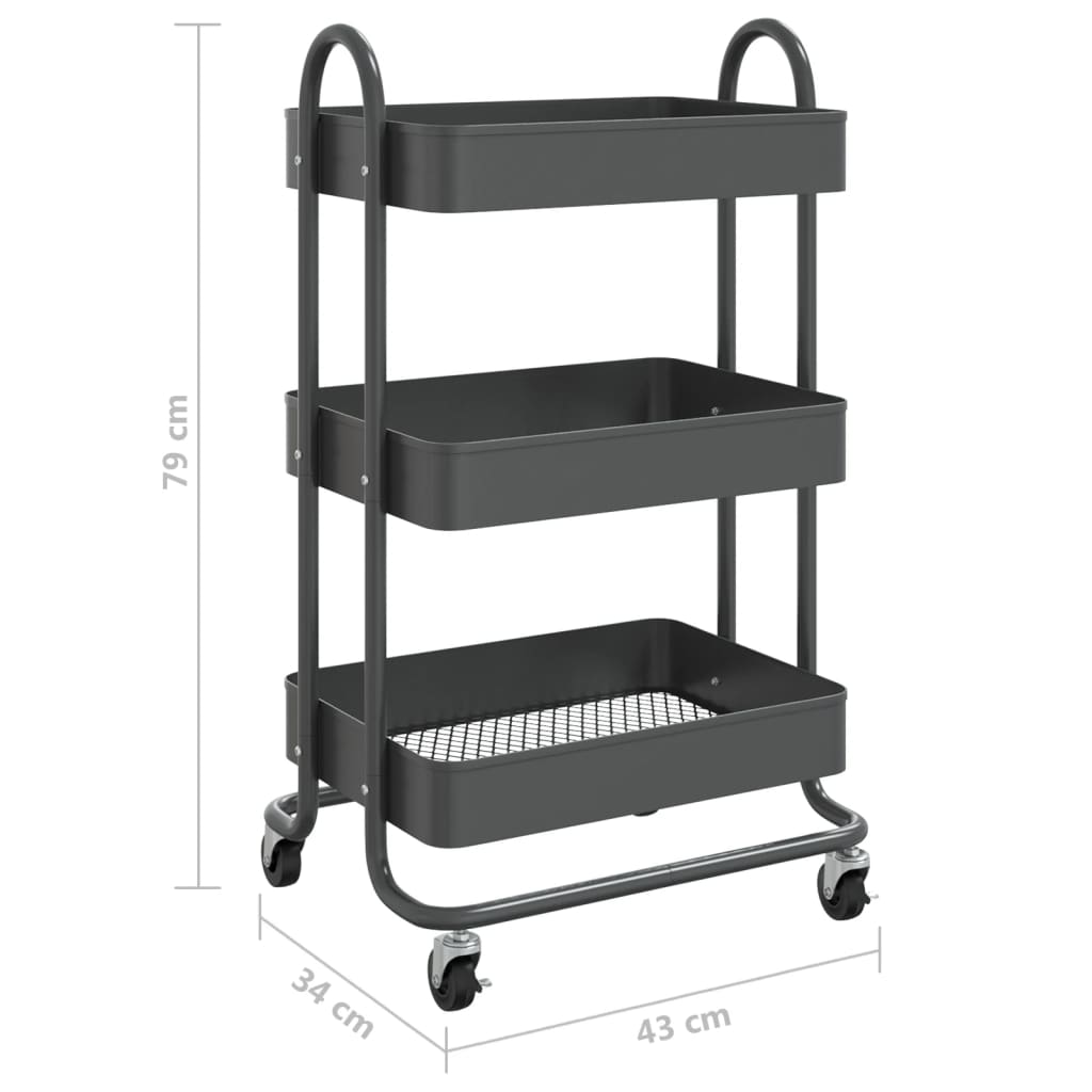 Carrello a 3 Livelli Antracite 43x34x79 cm in Acciaio | homemem39