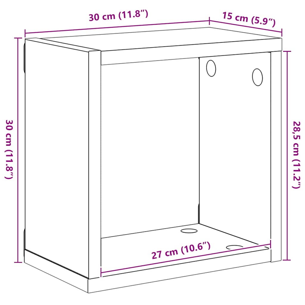 Mensole a Cubo 2 pz Rovere Sonoma 30x15x30 cm