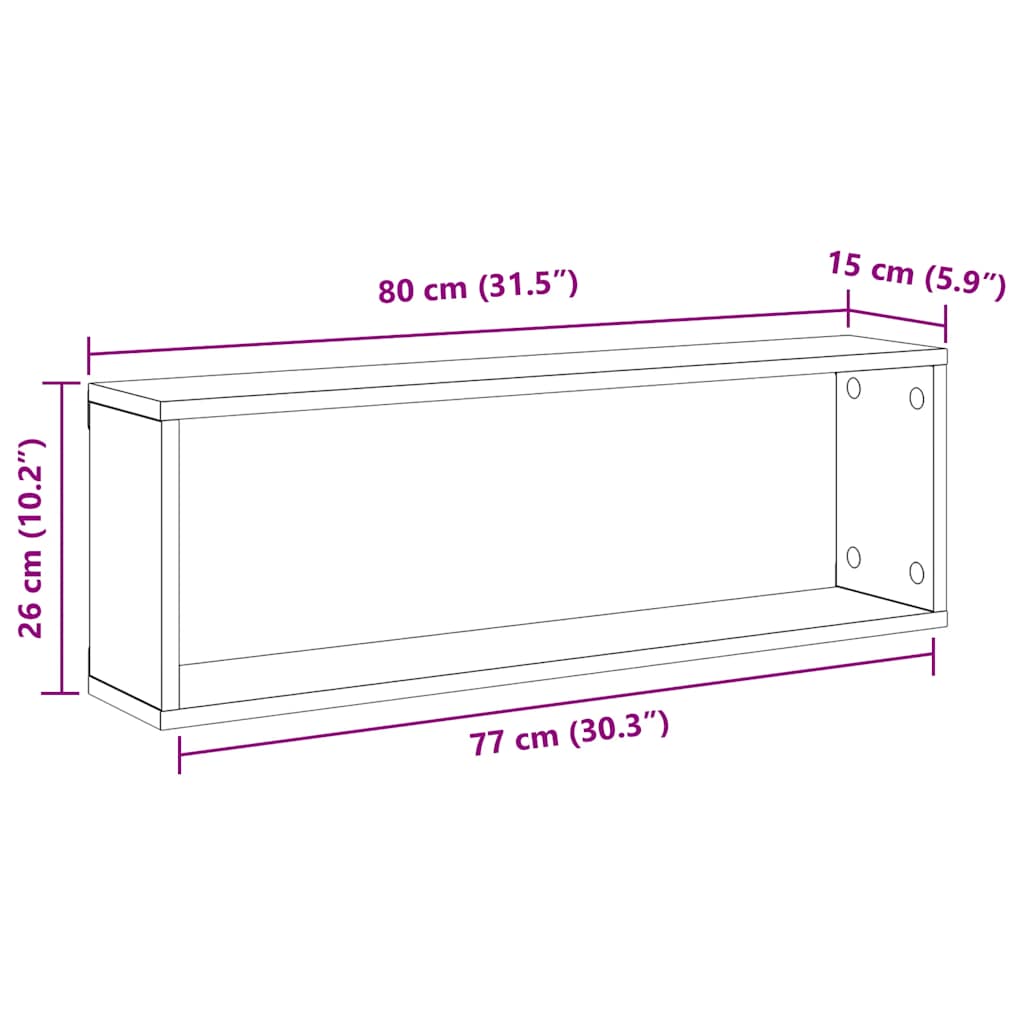Mensole Parete Cubo 2pz Grigio Cemento 80x15x26,5cm Multistrato
