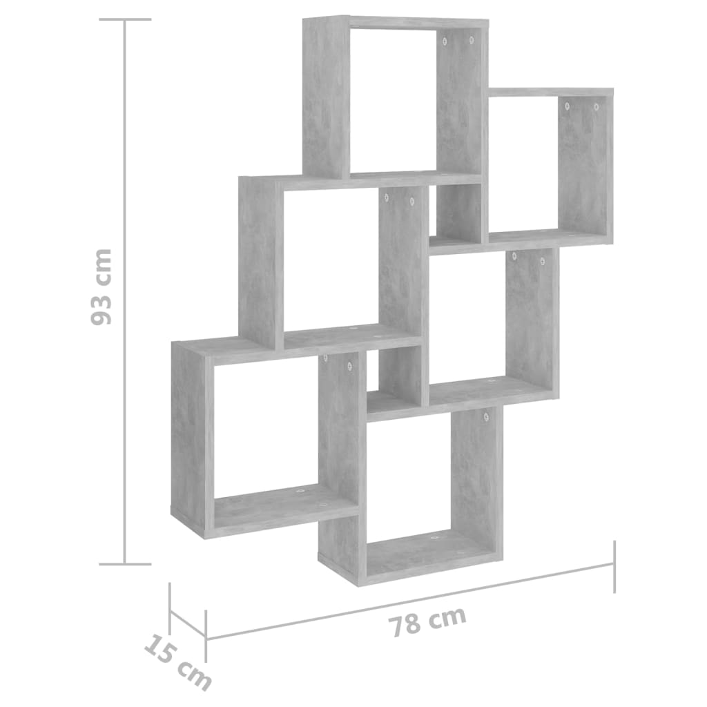 Mensola Parete Cubo Grigio Cemento 78x15x93cm Legno Multistrato | homemem39