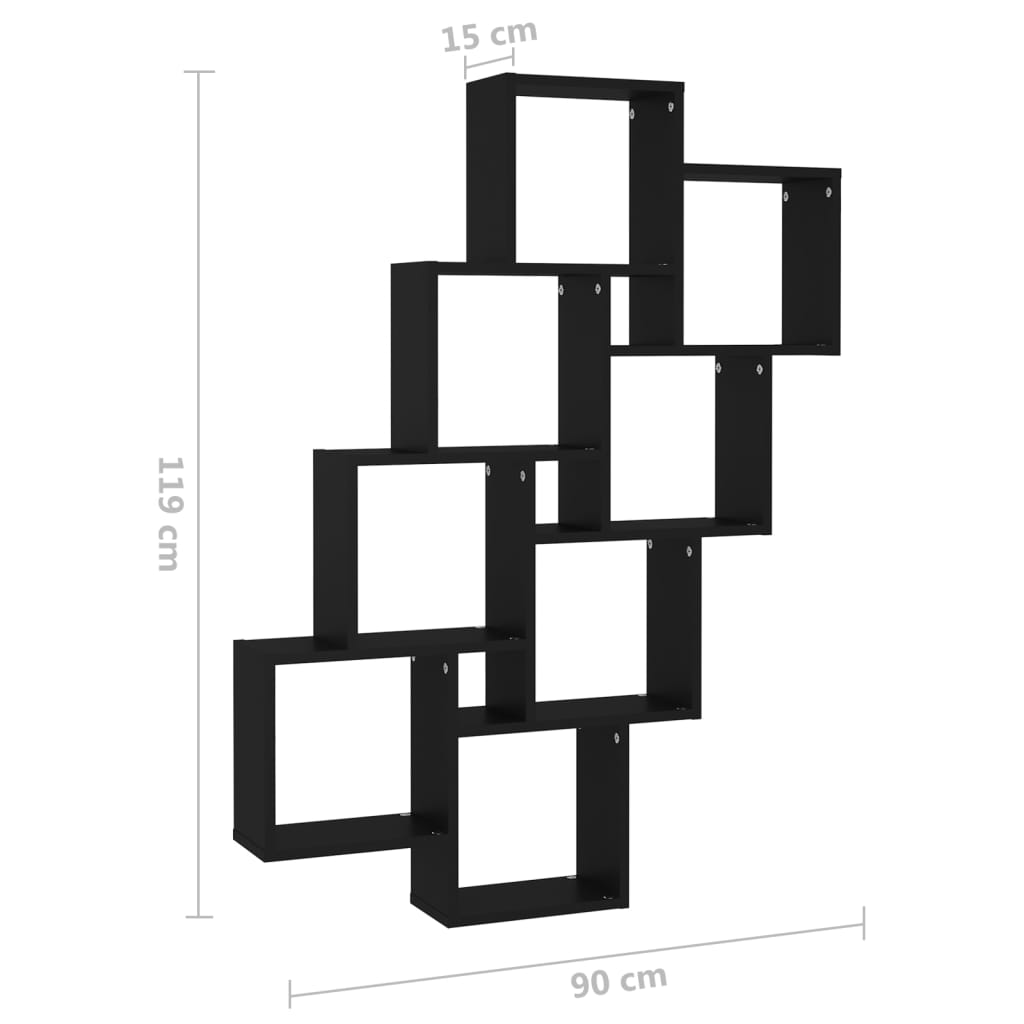 Mensola Parete a Cubo Nera 90x15x119 cm in Legno Multistrato | homemem39