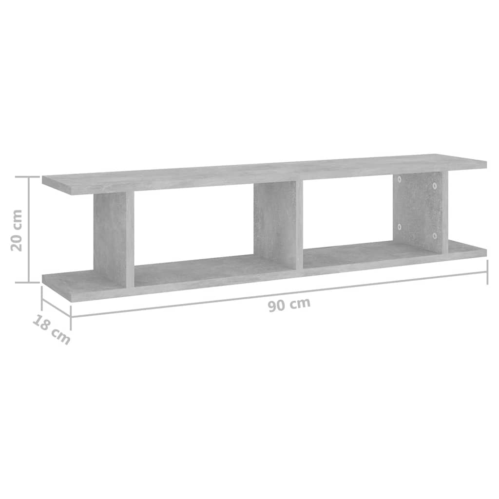 Mensole Parete 2pz Grigio Cemento 90x18x20 cm Legno Multistrato