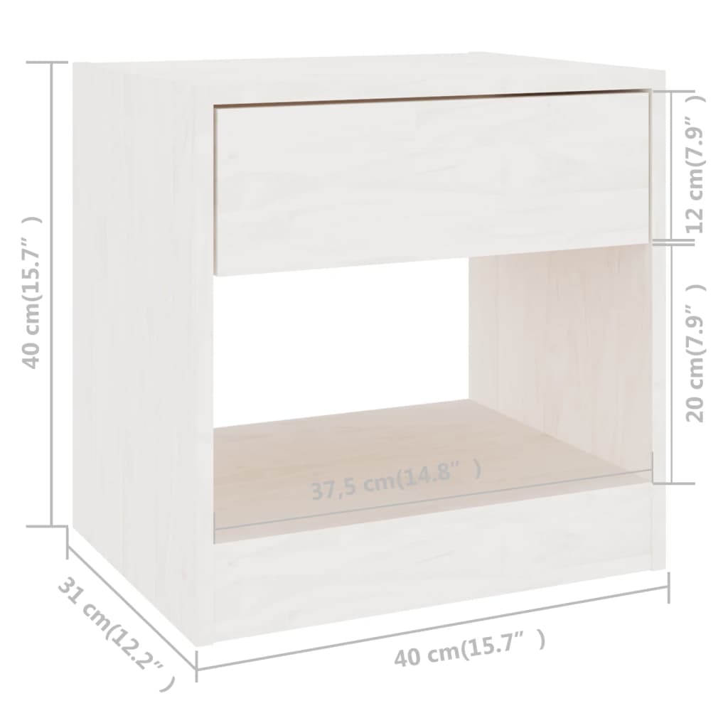 Comodino Bianco 40x31x40 cm in Legno Massello di Pino | homemem39