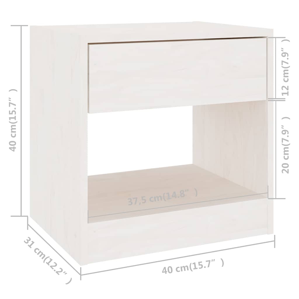 Comodini 2 pz Bianchi 40x31x40 cm in Legno Massello di Pino