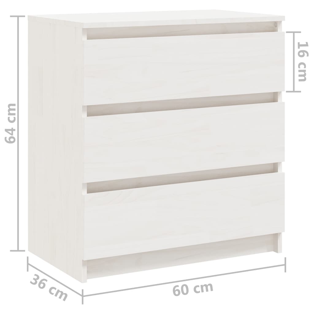 Comodino Bianco 60x36x64 cm in Legno Massello di Pino | homemem39