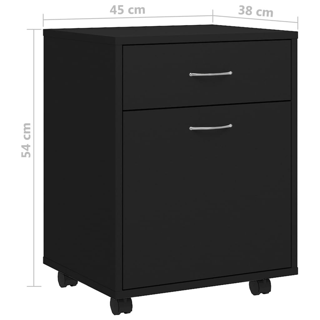 Mobiletto con Rotelle Nero 45x38x54cm in Legno Multistrato - homemem39