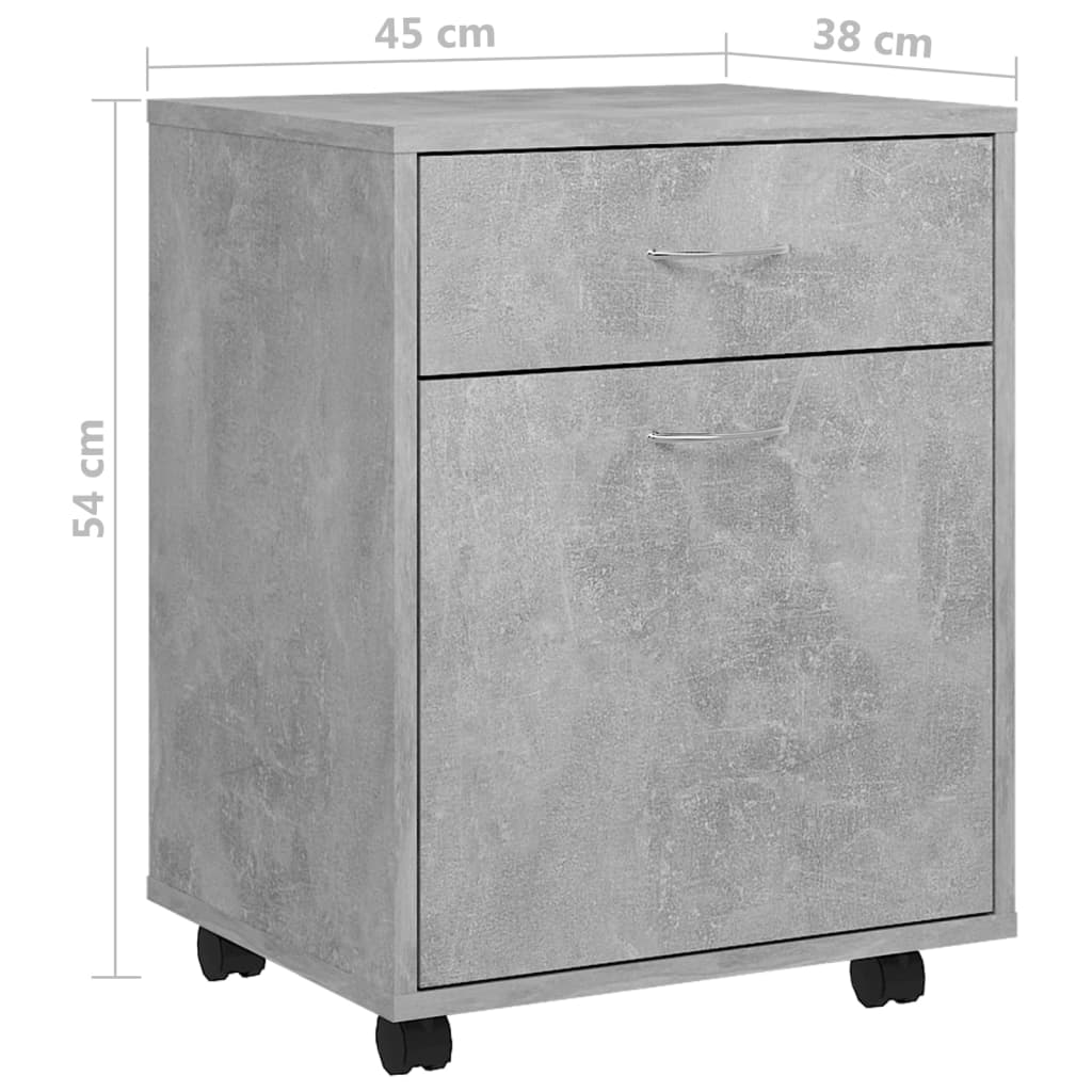 Mobiletto con Ruote Grigio Cemento 45x38x54cm Legno Multistrato | homemem39