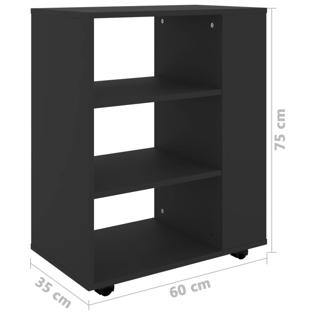 Mobiletto con Ruote Nero 60x35x75 cm in Legno Multistrato - homemem39