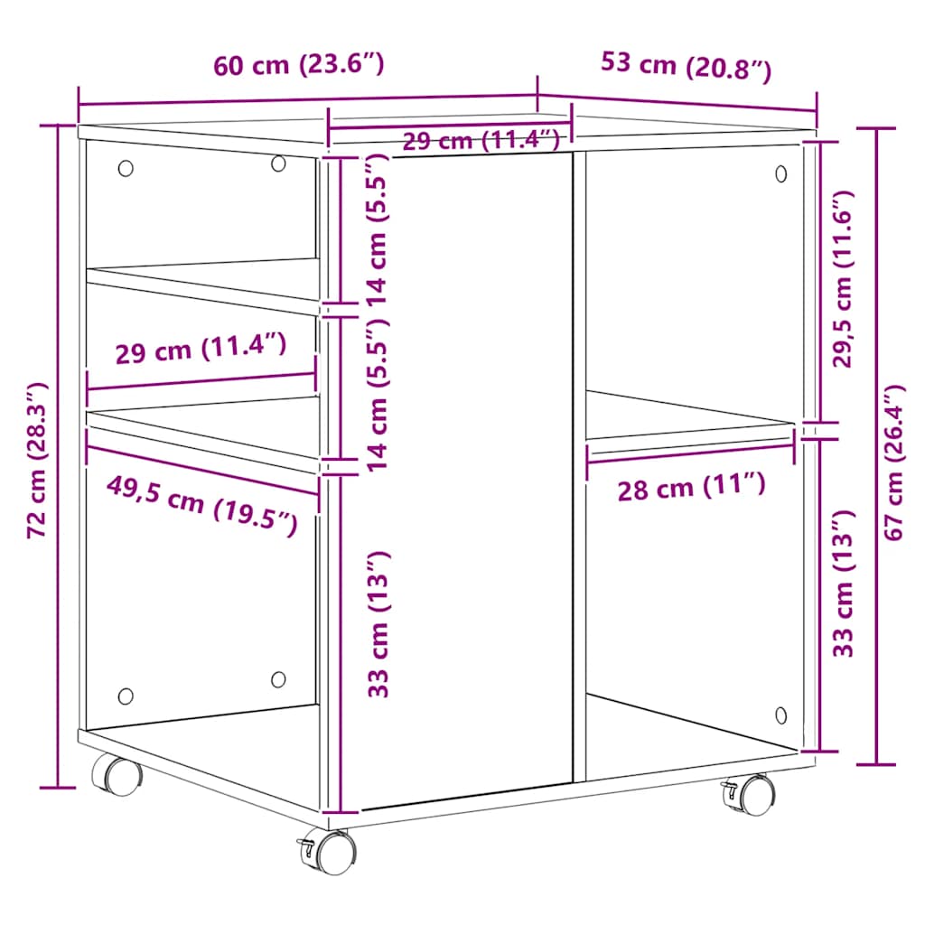 Mobiletto con Ruote Grigio Cemento 60x53x72cm Legno Multistrato | homemem39