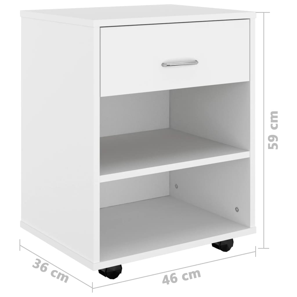 Mobiletto con Ruote Bianco 46x36x59 cm in Legno Multistrato - homemem39