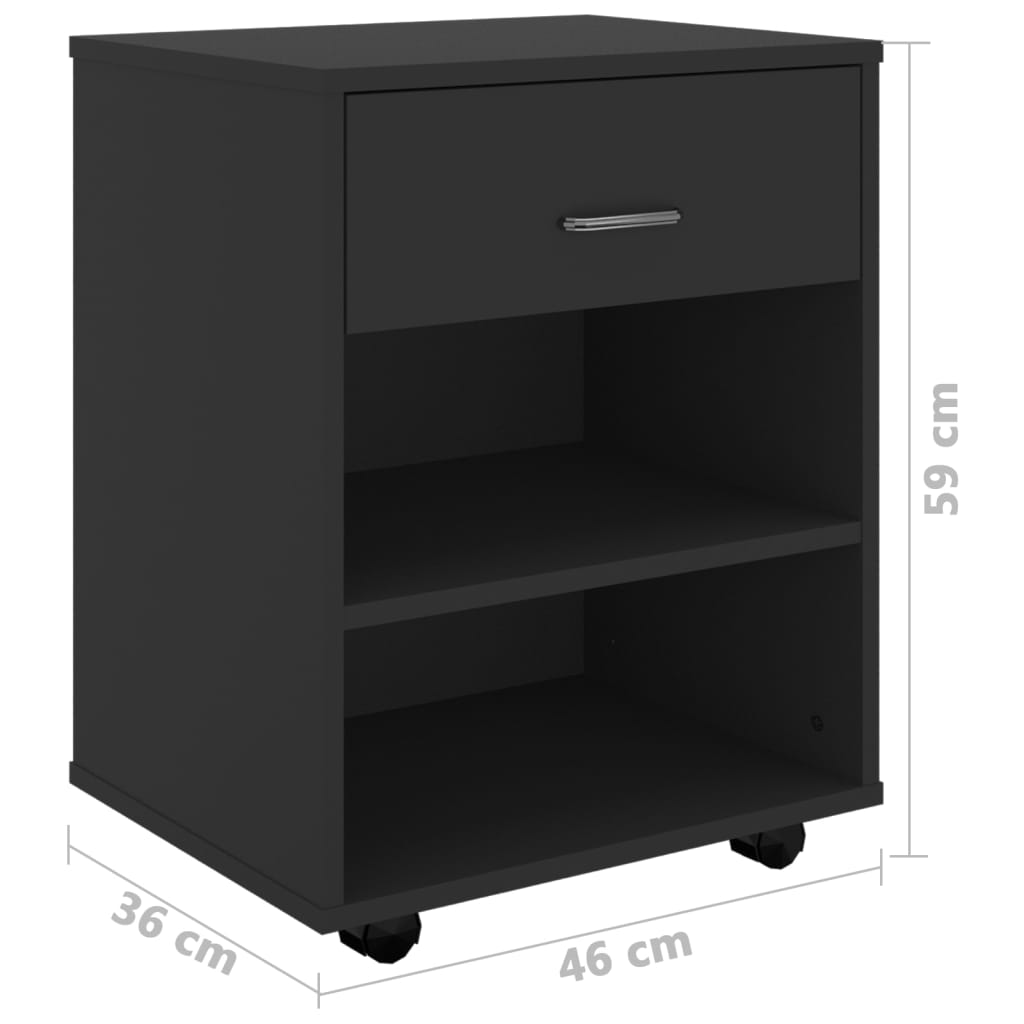 Mobiletto con Ruote Nero 46x36x59 cm in Legno Multistrato | homemem39