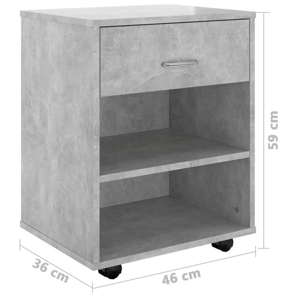 Mobiletto con Ruote Grigio Cemento 46x36x59cm Legno Multistrato - homemem39