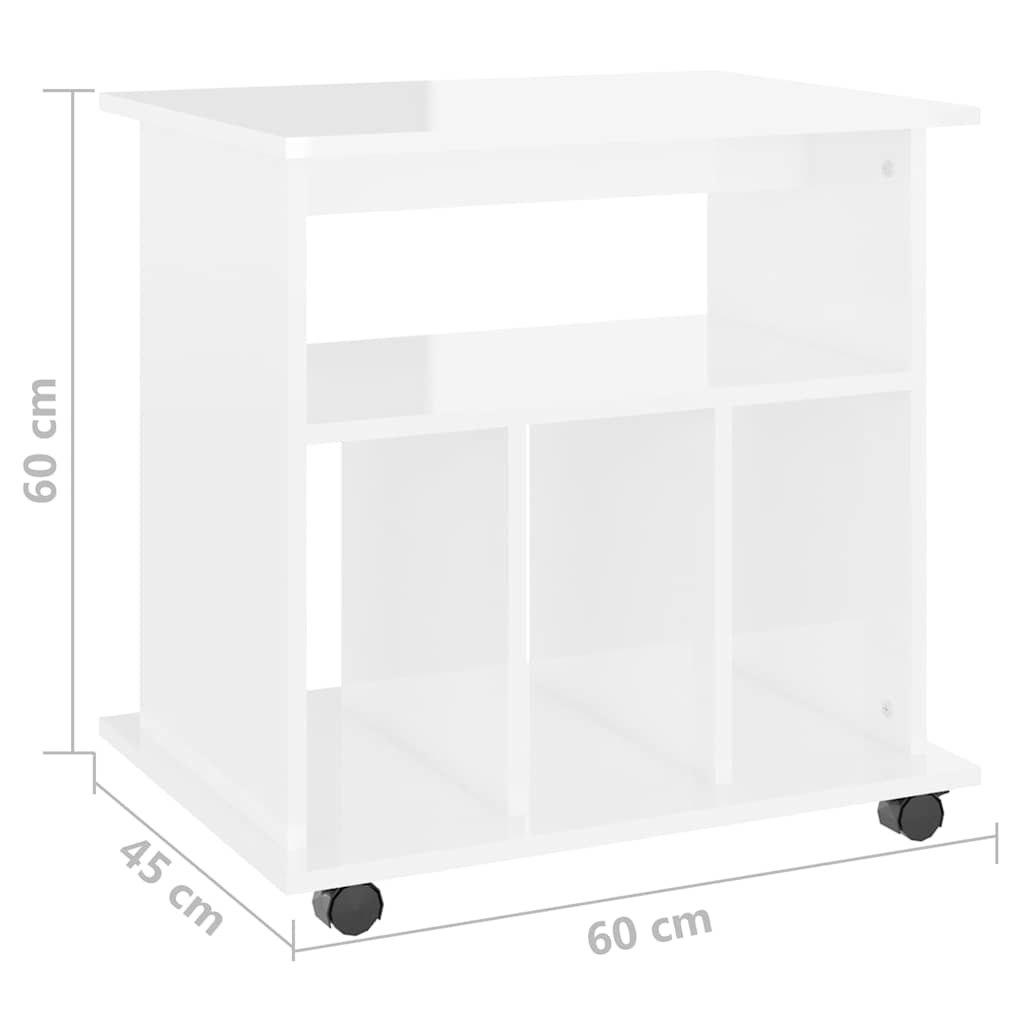Mobiletto con Ruote Bianco Lucido 60x45x60 cm Legno Multistrato