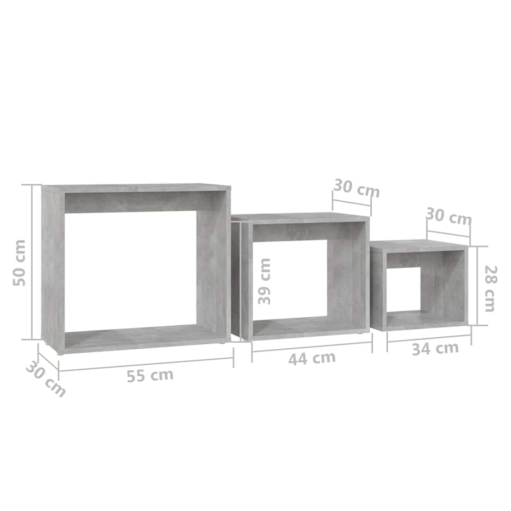 Tavolini Impilabili 3 pz Grigio Cemento in Legno Multistrato