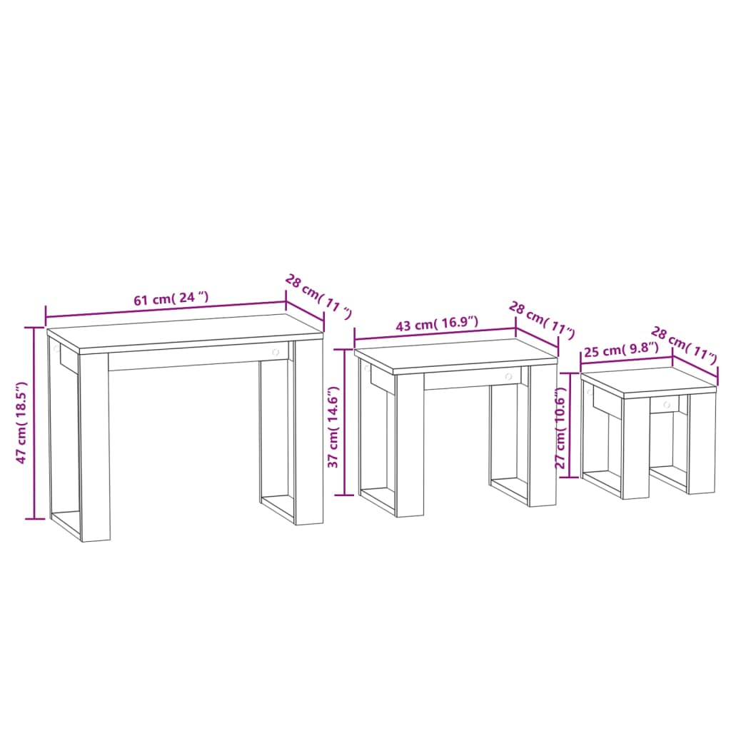 Tavolini Impilabili 3 pz Rovere Sonoma in Legno Multistrato | homemem39