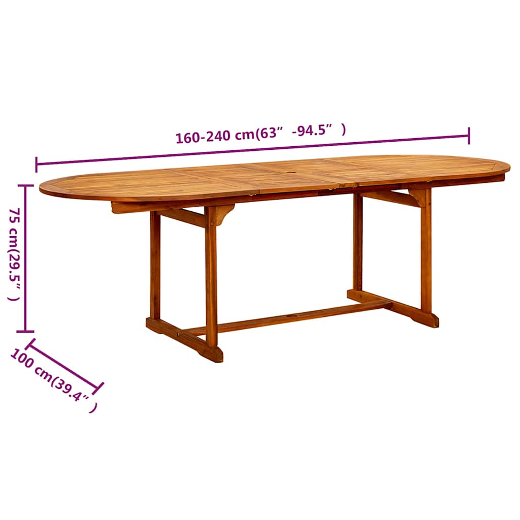 Tavolo da Pranzo per Esterni (160-240)x100x75cm Massello Acacia