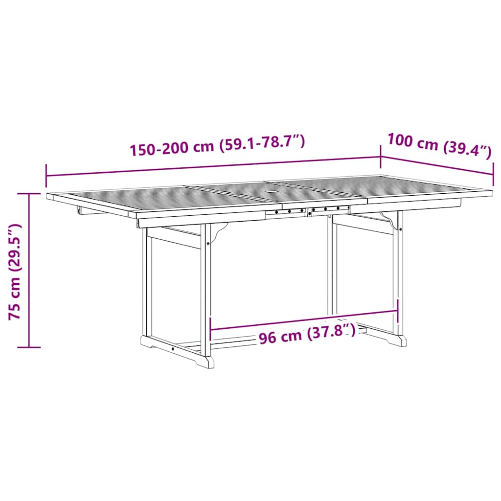Tavolo da Pranzo per Esterni (150-200)x100x75cm Massello Acacia
