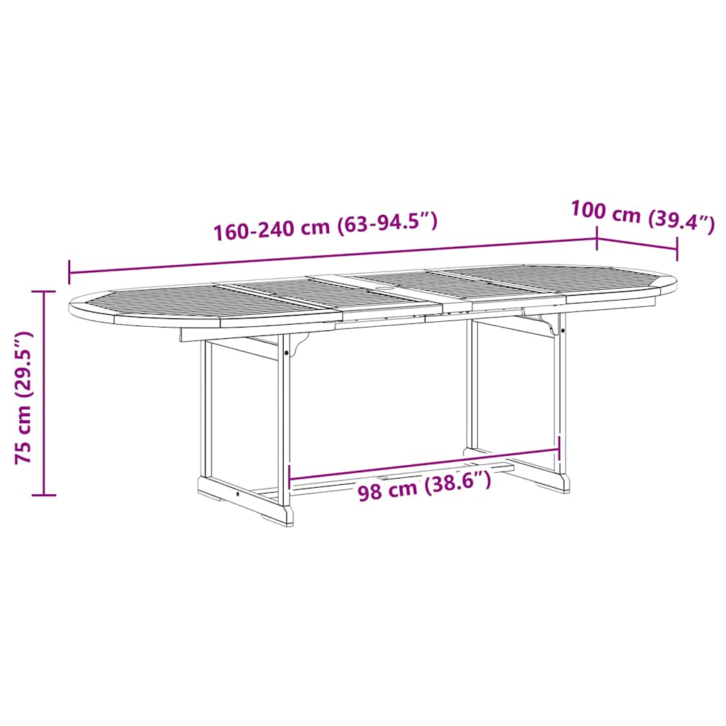 Tavolo da Pranzo per Esterni (160-240)x100x75cm Massello Acacia