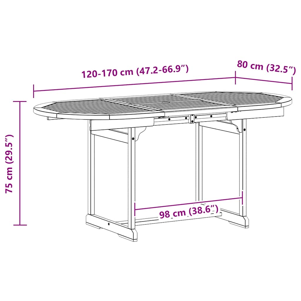 Tavolo da Pranzo per Esterni (120-170)x80x75 cm Massello Acacia | homemem39
