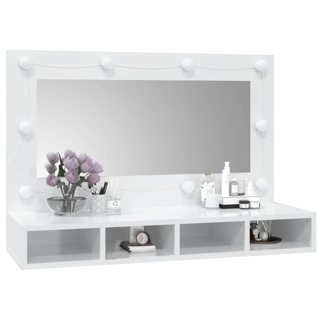 Mobile a Specchio con LED Bianco Lucido 90x31,5x62 cm | homemem39