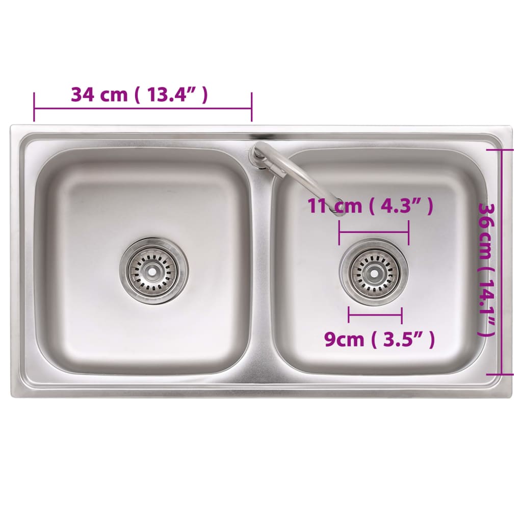 Lavello da Campeggio Vasca Doppia con Rubinetto in Acciaio Inox | homemem39