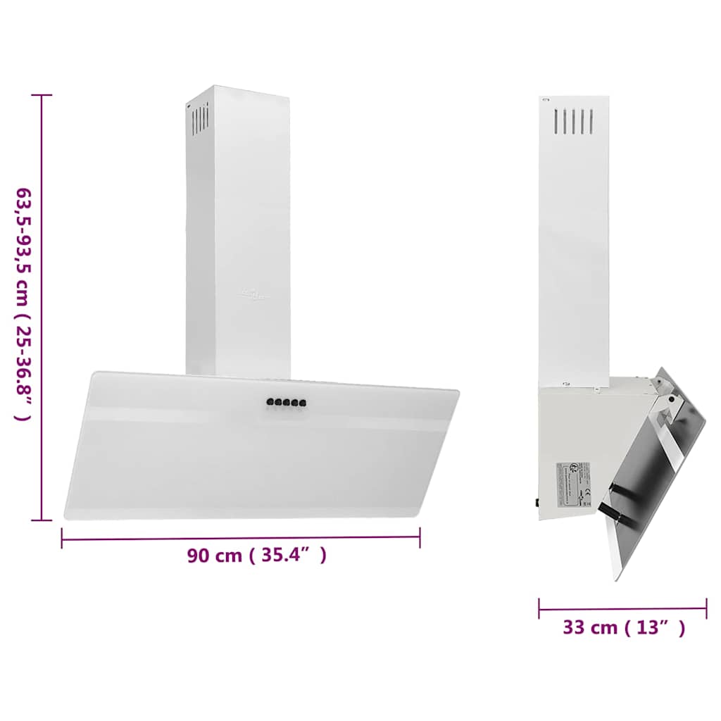Cappa a Parete 90 cm in Acciaio e Vetro Temperato Bianco | homemem39