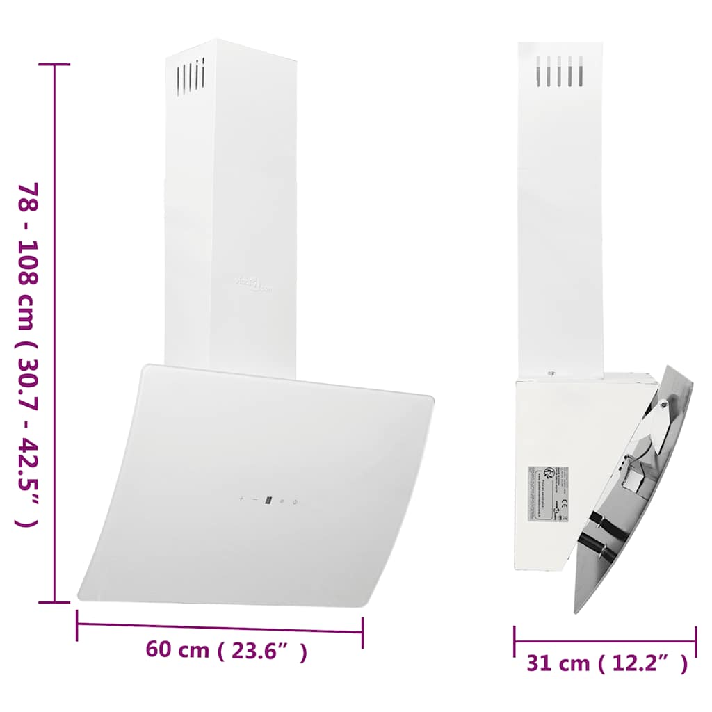 Cappa a Parete 60 cm in Acciaio e Vetro Temperato Bianco | homemem39