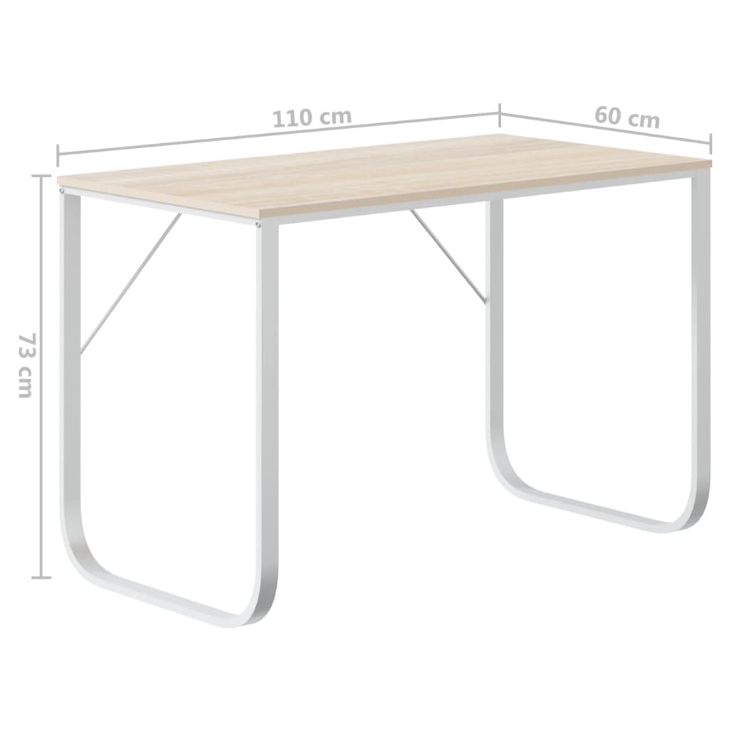 Scrivania Computer Bianca e Rovere 110x60x73 Legno Multistrato | homemem39