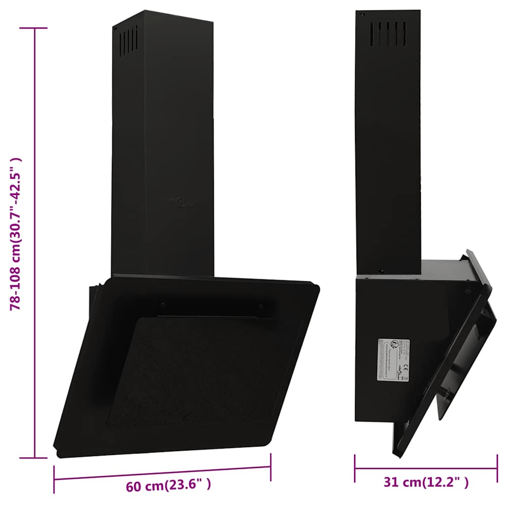 Cappa a Parete 60 cm in Acciaio Inox e Vetro Temperato Nero | homemem39