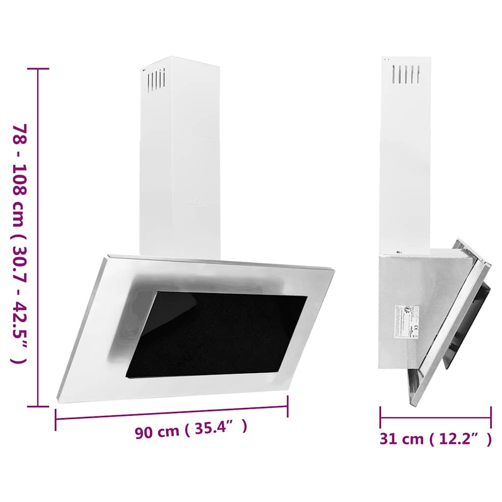 Cappa a Parete 90 cm in Acciaio Inox e Vetro Temperato Argento | homemem39