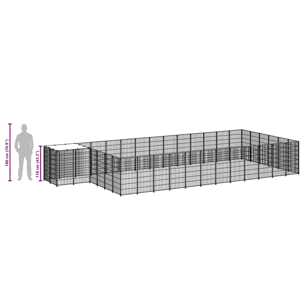 Gabbia per Cani Nera 22,99 m² in Acciaio