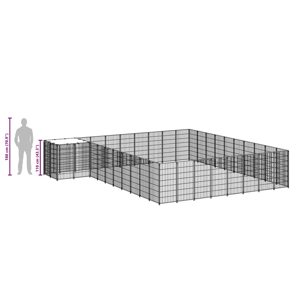 Gabbia per Cani Nera 25,41 m² in Acciaio