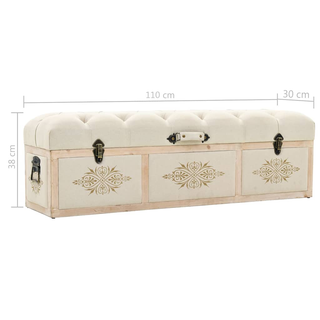 Panca Contenitore 110 cm Crema in Abete Massello e Tessuto | homemem39